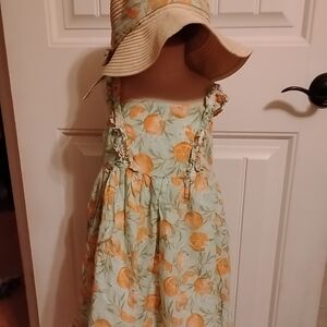 Orange Fruit Citrus Girl Sun Dress 6 Summer Hat Sleeveless Ruffle Aqua Party